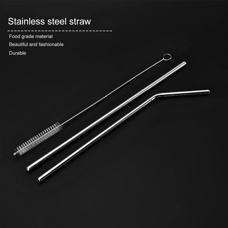 3pcs/Set Reusable Metal Straws Set with Cleaner Brush 304 Stainless Steel Drinking Straw Milk Drinkware Bar Party Accessory New