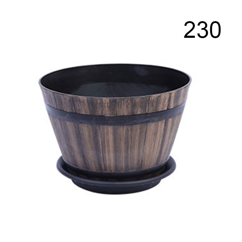 Resin Whiskey Barrel Flower Pot Round Planter Indoor Outdoor Garden Yard Patio SMD66