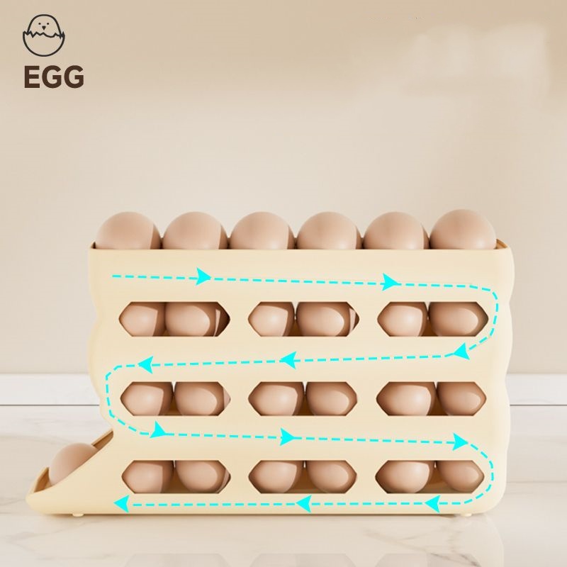 Automatic Roll-out Egg Storage Device Household Refrigerator Side Door Storage Box Egg Box Kitchen 4 Layer Can Hold 30 Eggs Rack