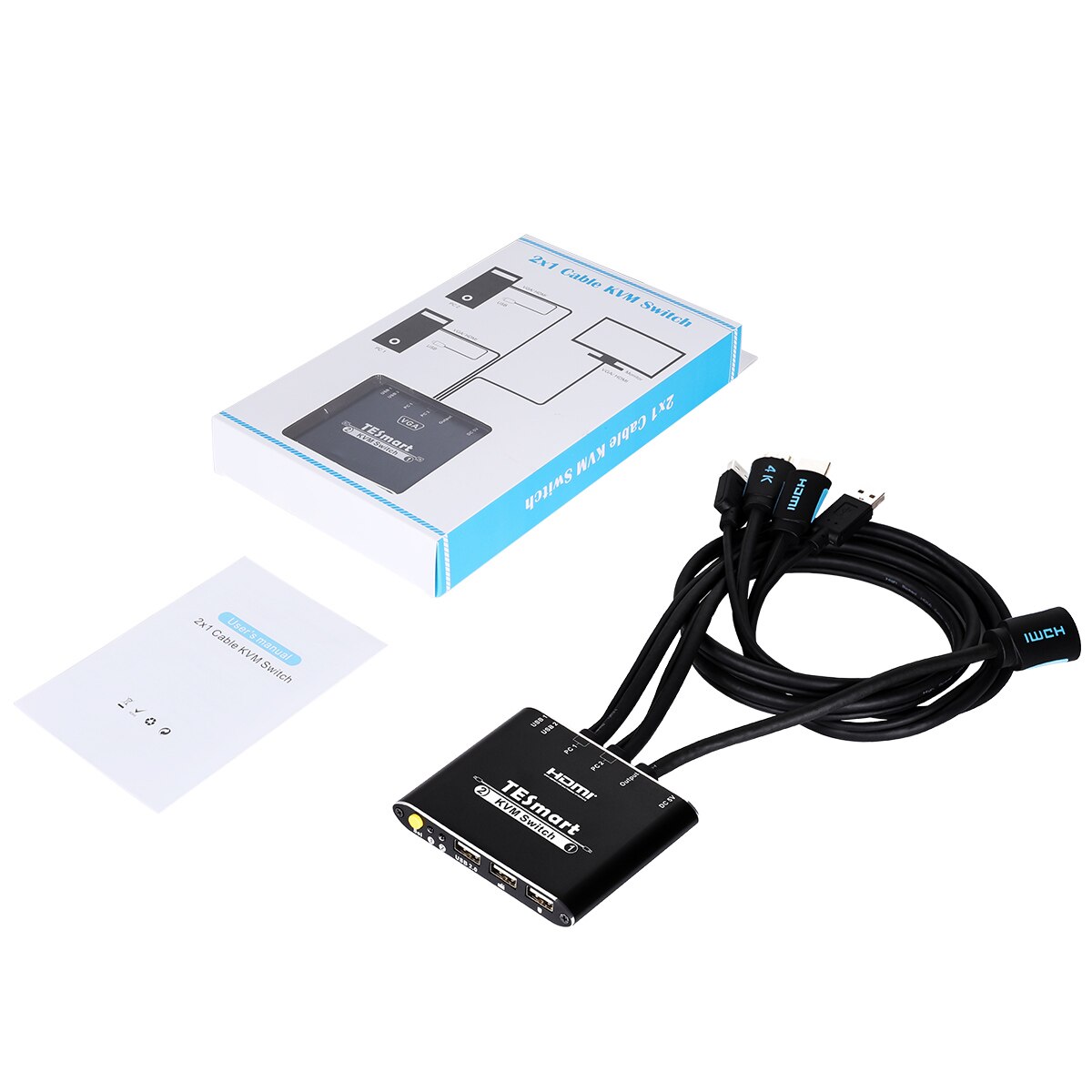 TESmart 2 Port USB HDMI Cable KVM Switch with Extra USB 2.0 Port Support 4K*2K (3840x2160): US