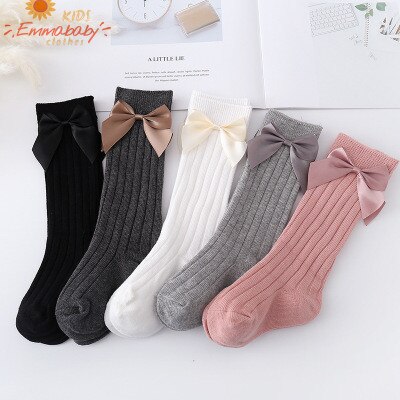 Baby Meisjes Grote Boog Sokken Leuke Candy Kleur Antislip Floor Sokken Verticale Strepen Katoenen Baby Mid Tube Sokken