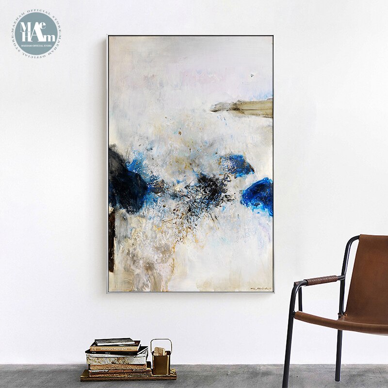 Nordisk väggkonst canvas målning abstrakt blå akvarell konst affisch print väggbild för vardagsrum veranda väggmålning dekor