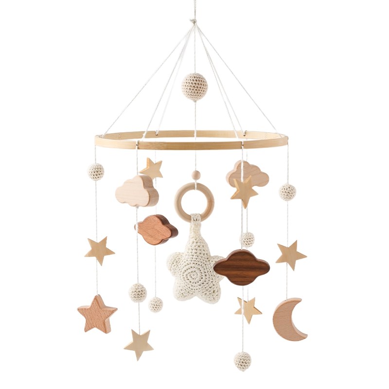 Campana para cama móvil para cuna de bebé, sonajero de madera de ganchillo, colgante de estrellas, campana para cama, juguetes para recién nacido, soporte para cuna cómodo, juguetes colgantes,: Blanco
