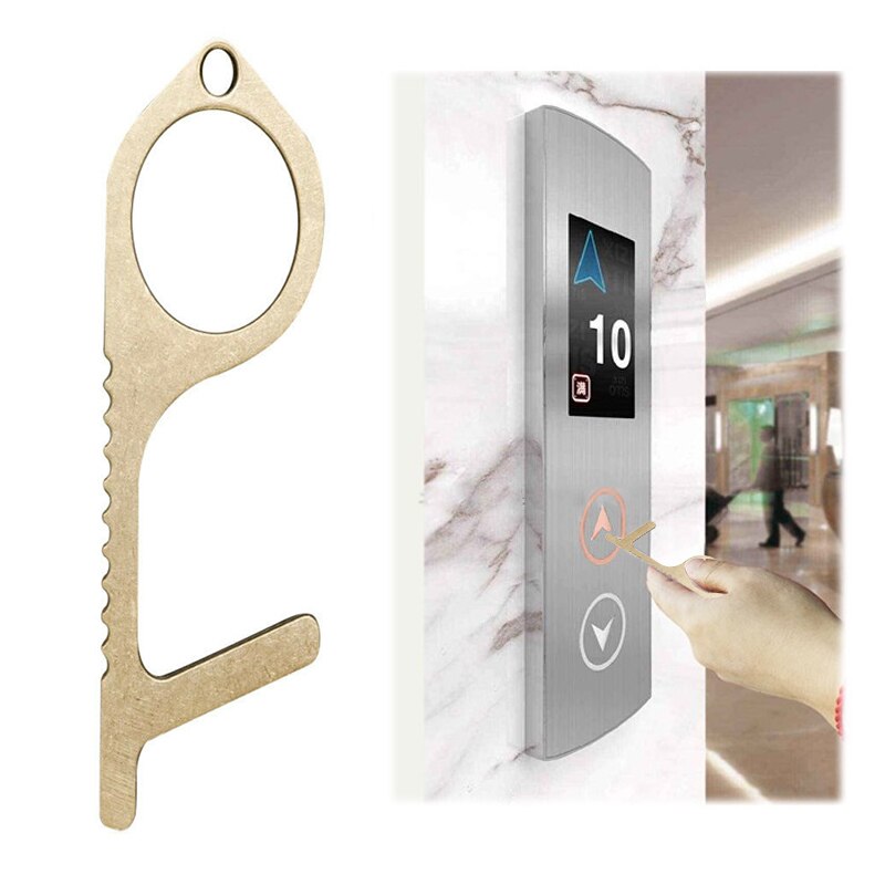 En STOCK ascenseur sans contact hygiène ouvre-porte clé hygiène à la main ouvre-porte clé en alliage de cuivre crochets de Protection de sécurité: 02 1pc