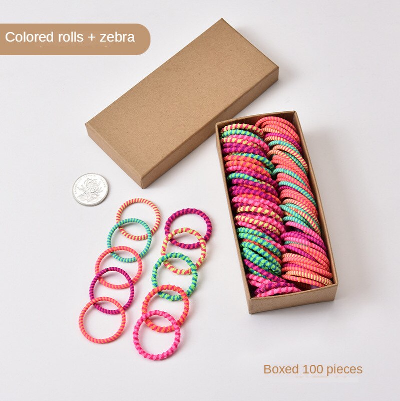 Kinderen Rubber Haarband Niet-Wegwerp Haarband Boxed Baby Kleine Nummer Meisjes Haarband Meisje Haar Accessoires Hoofdtooi: Colored Roll 50   Zebra 50