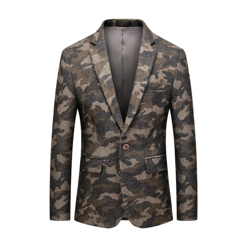 Kamuflasjetrykk enkeltspent herre blazer ull plus size 6xl herre dressjakke blazere: Grå / Xxl