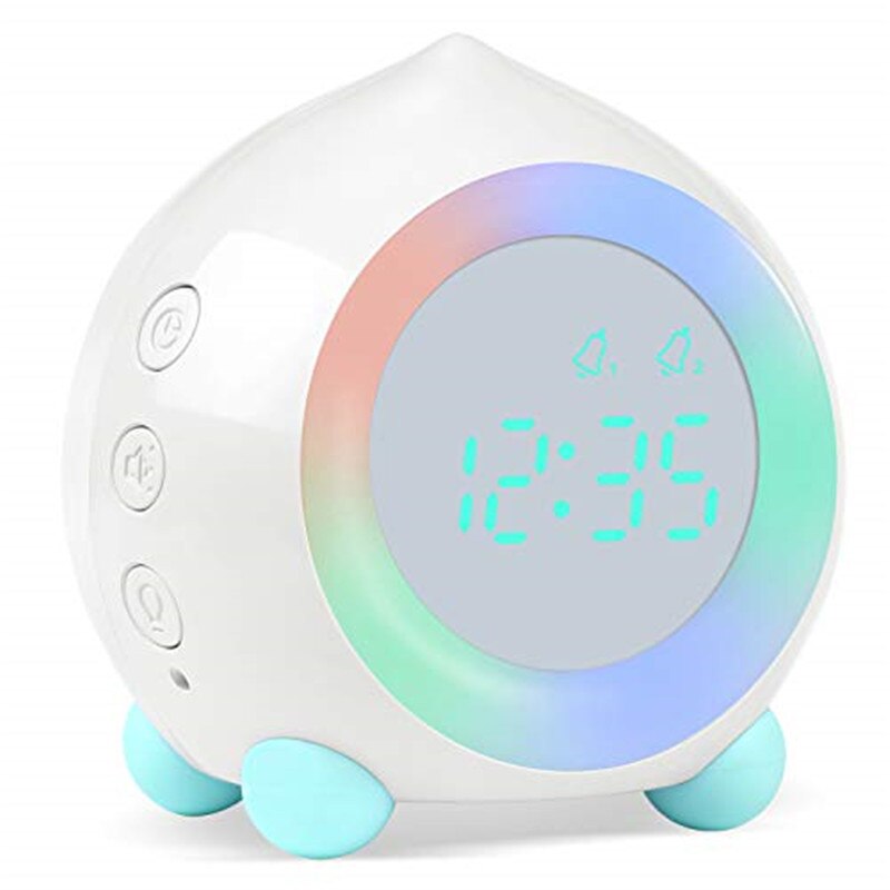 Kids Smart Alarm Clock bluetooth Function 7 Colors Changing Bedroom Student Wake Up Digital Display Table Clock Sleep Timer: white