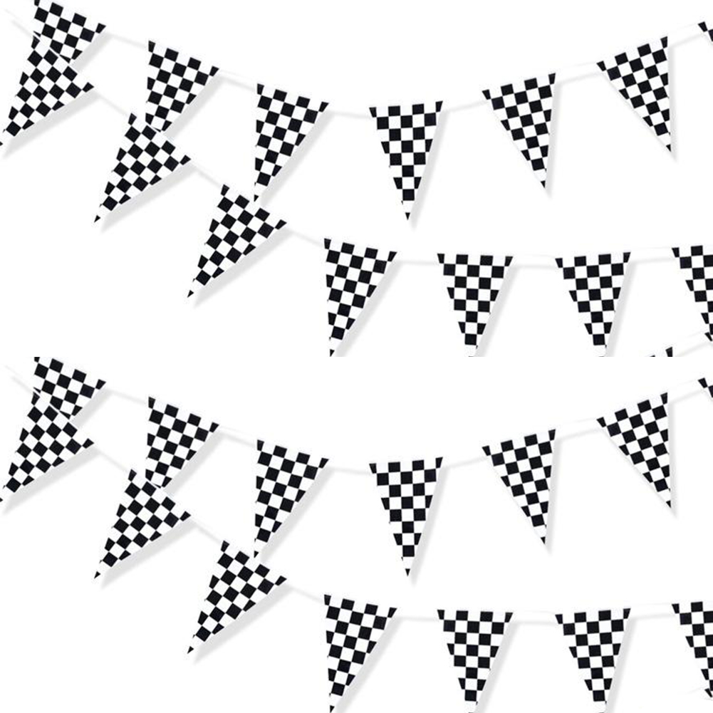 Un conjunto de banderas colgantes triangulares de 30M, banderines de carreras a cuadros en blanco y negro, guirnalda, banderín, bandera, suministros para fiestas