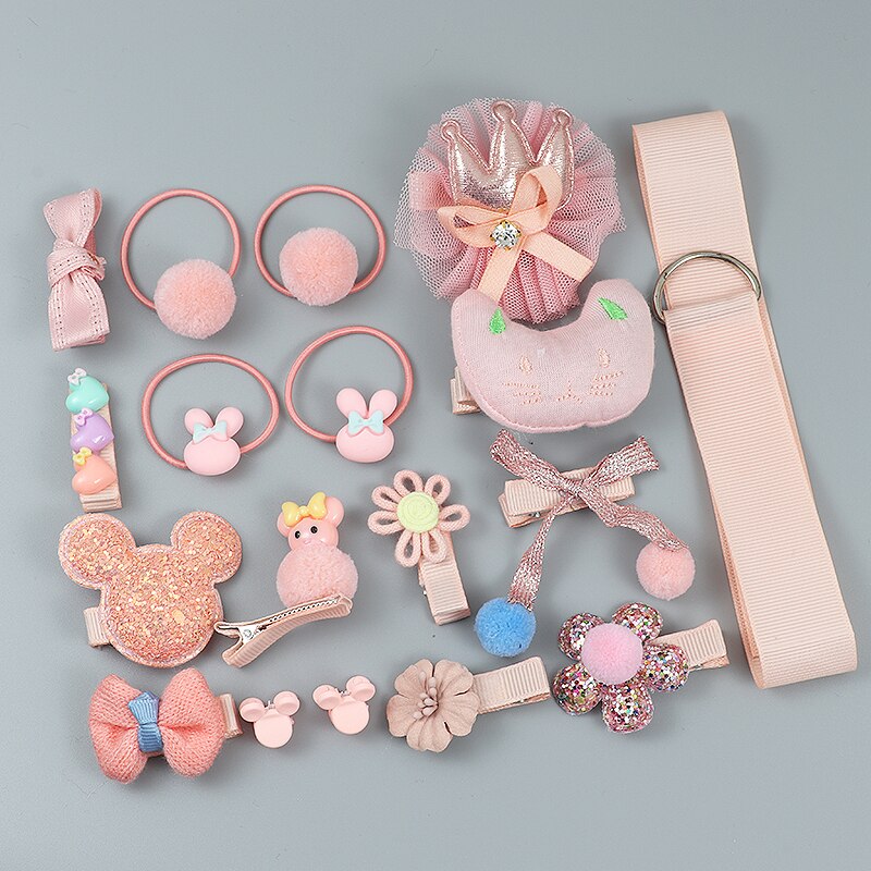 18 Piece hair clip set Cute Hair Accessories Girl headwear Bow Flower animal Hairpins hair band cartoon Elastic Headdress