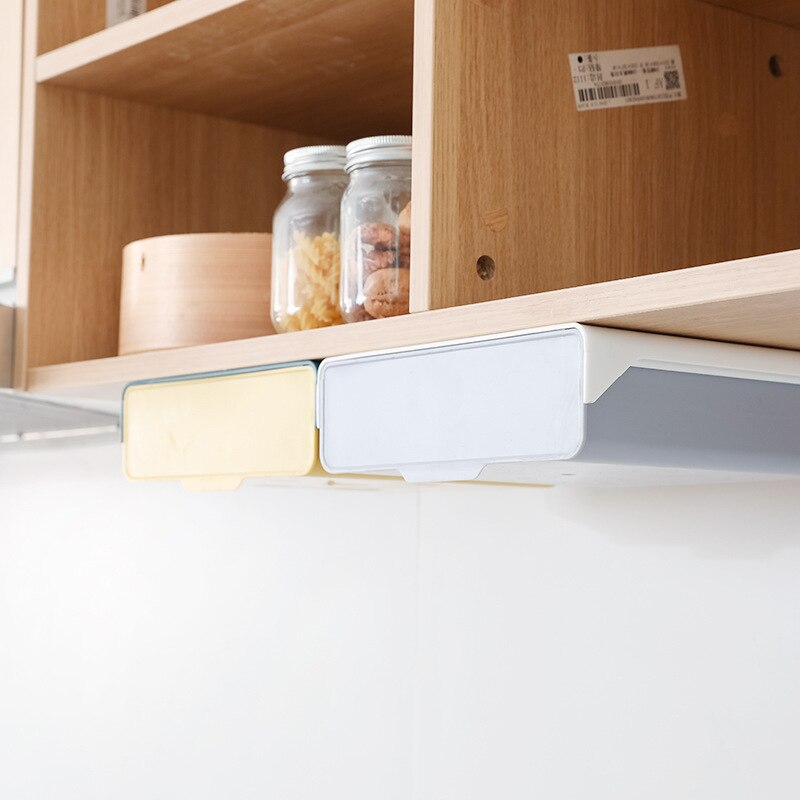 Sotto il cassetto della scrivania scatola di immagazzinaggio adesiva per ufficio scatola di immagazzinaggio nascosta organizzatore di trucco coltello da cucina forchetta vassoio di immagazzinaggio organizzatore