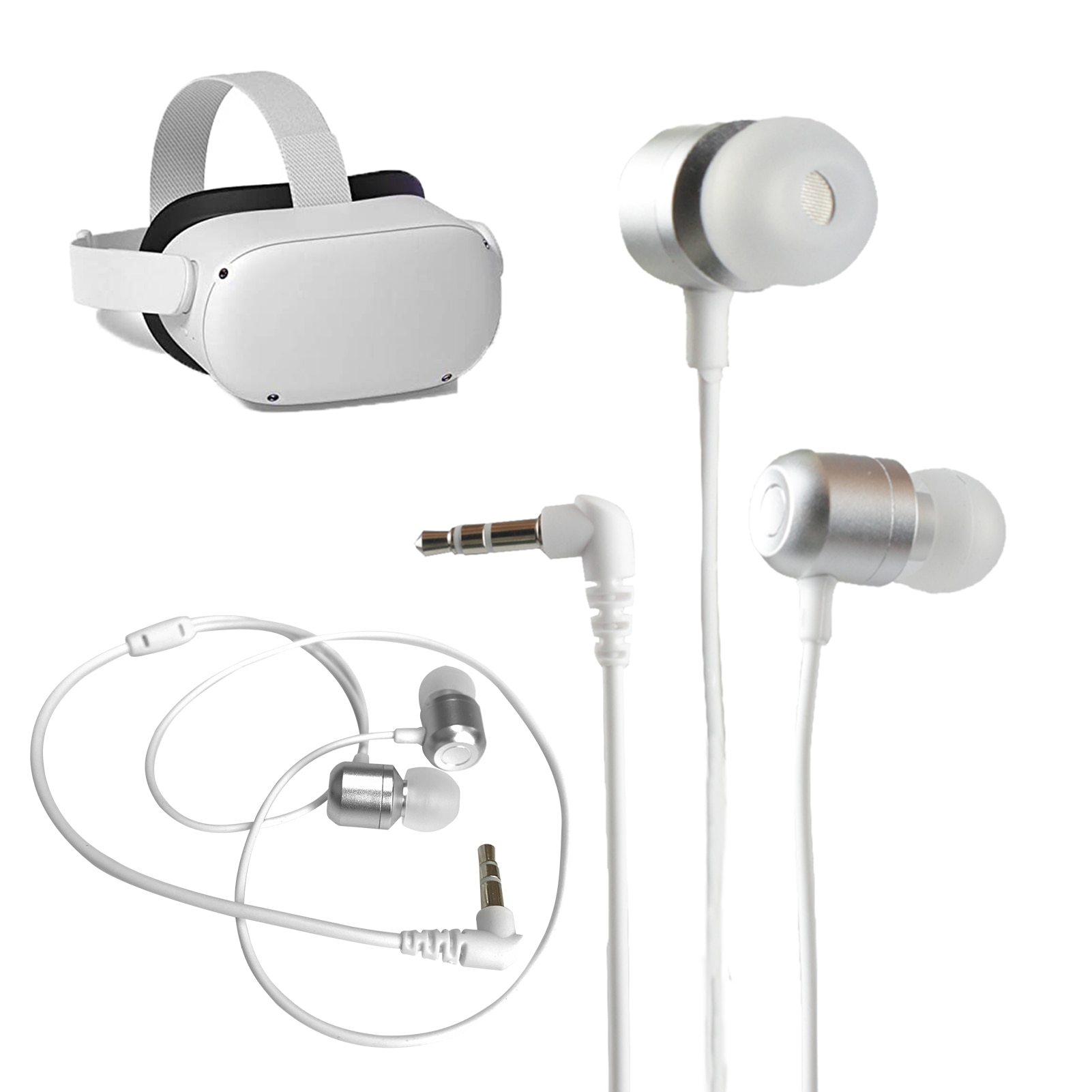 VR Wired Earphones For Oculus Quest 2 3D 360 Degree Sound Durable And Lightweight In-Ear Custom-Length Cable For Quest 2 White