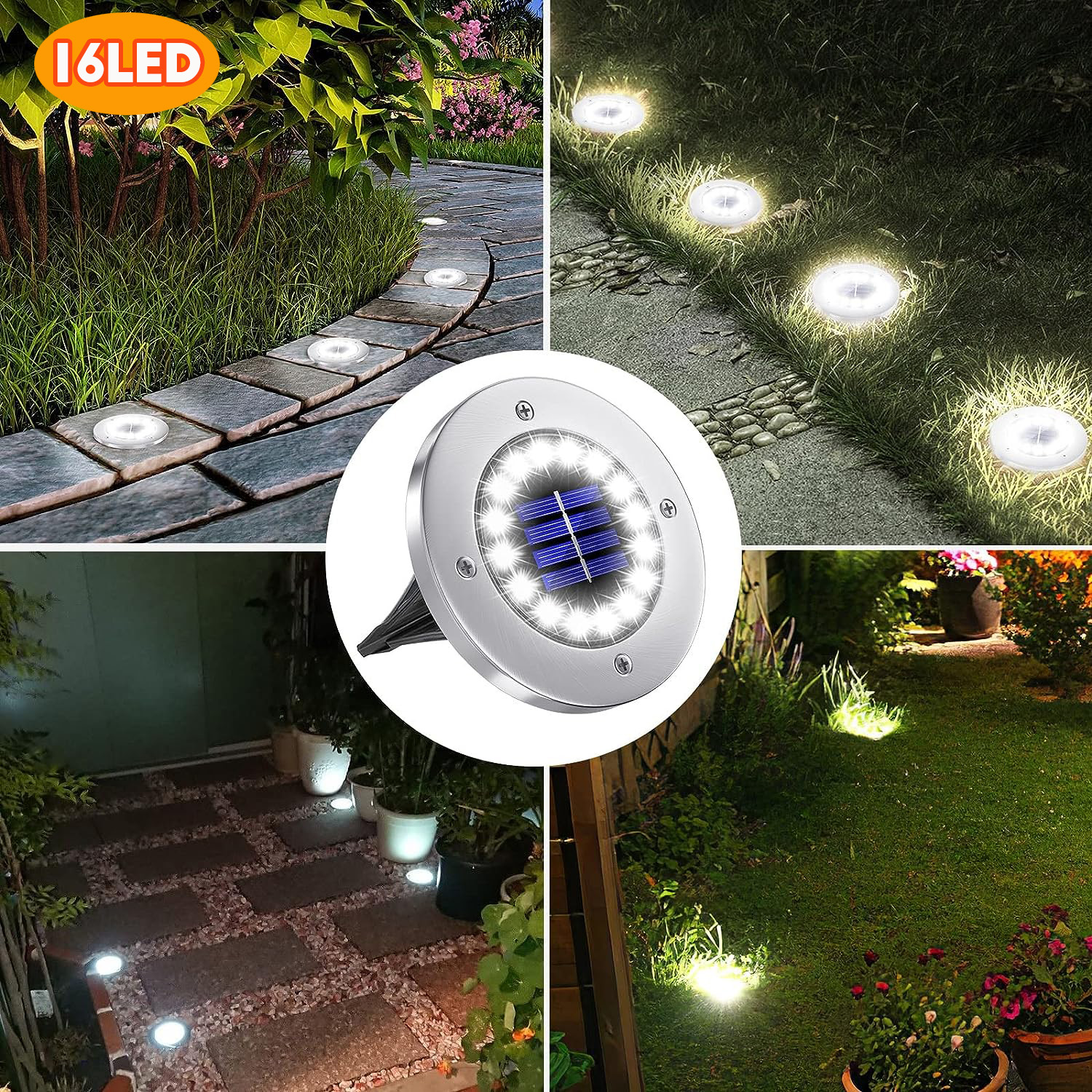 Luces solares para el suelo, decoraciones para exteriores, luces solares de jardín de 12 LED impermeables, luces de disco solares para patio, camino, césped, Patio: Amarillo claro / 51-60 W