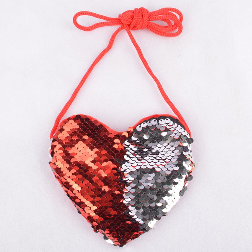 Mini amor corazón niños cumpleaños bolso de mensajero portátil con cordón llavero lindo lentejuelas cremallera monedero de