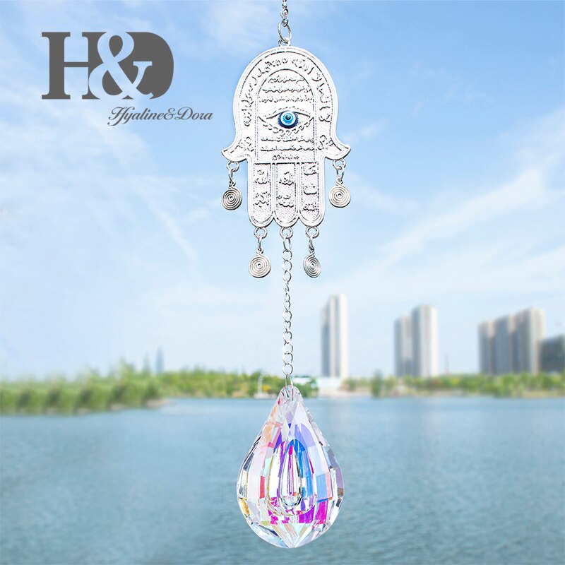 Diy Lucky Hamsa Turkse Blue Evil Eye Crystal Charm Suncatcher Hanger Wind Chime Amulet Thuis Muur Tuin Opknoping Decoratie