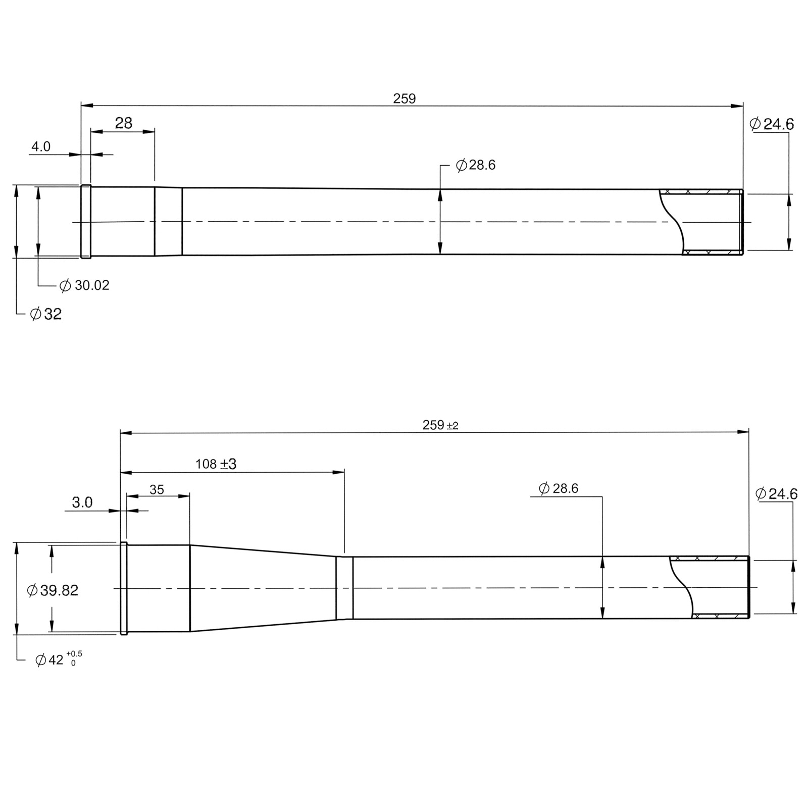 1-1 / 2 ~ 1-1 / 8 Bicycle Tapered Steerer Tube Front Fork Extension Head Tube High Strength Wear Resistent Aluminum Alloy