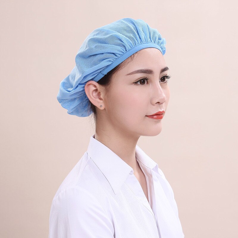 Chapeau de travail en cuisine, casquette élastique en maille, uniforme de Chef respirant pour café Restaurant boulangerie, casquette d'atelier unisexe 2 pièces/lot: Light blue