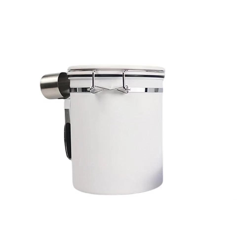 1.2/1.5/1.8L Coffee Canister With Scoop Airtight Coffee Container Stainless Steel Storage Canister Set For Coffee Beans Tea: White X 1.8L