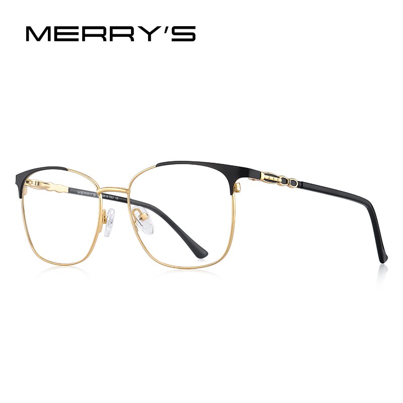 Merrys armação feminina de olho de gato, óculos de grau feminino da moda, retrô, com prescrição para miopia s2114: C02 Black Gold