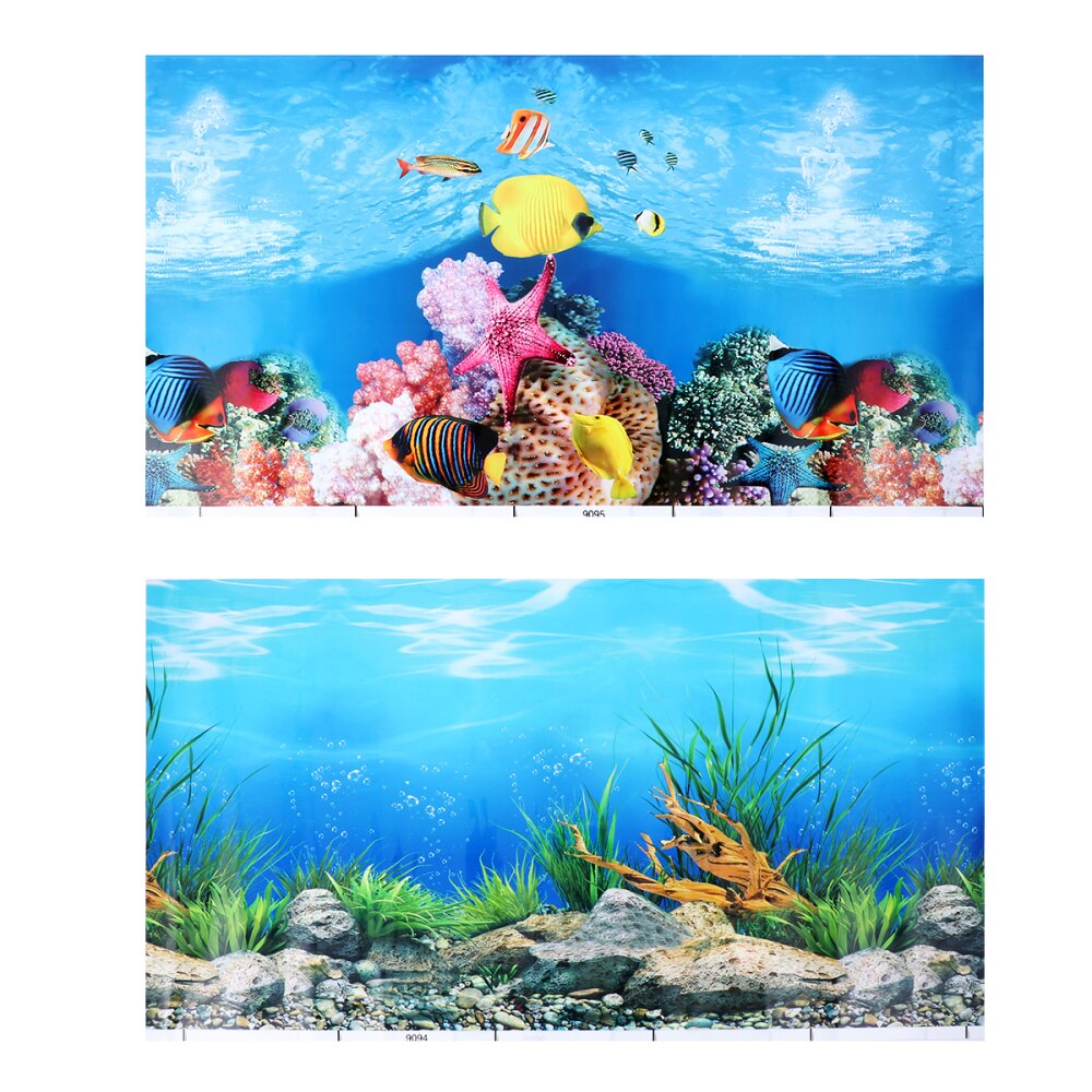 POPETPOP Aquarium Fish Tank Background Sticker 3D Double-Sided Wallpaper Fish Tank Decorative Pictures Underwater Backdrop Decor: Default Title