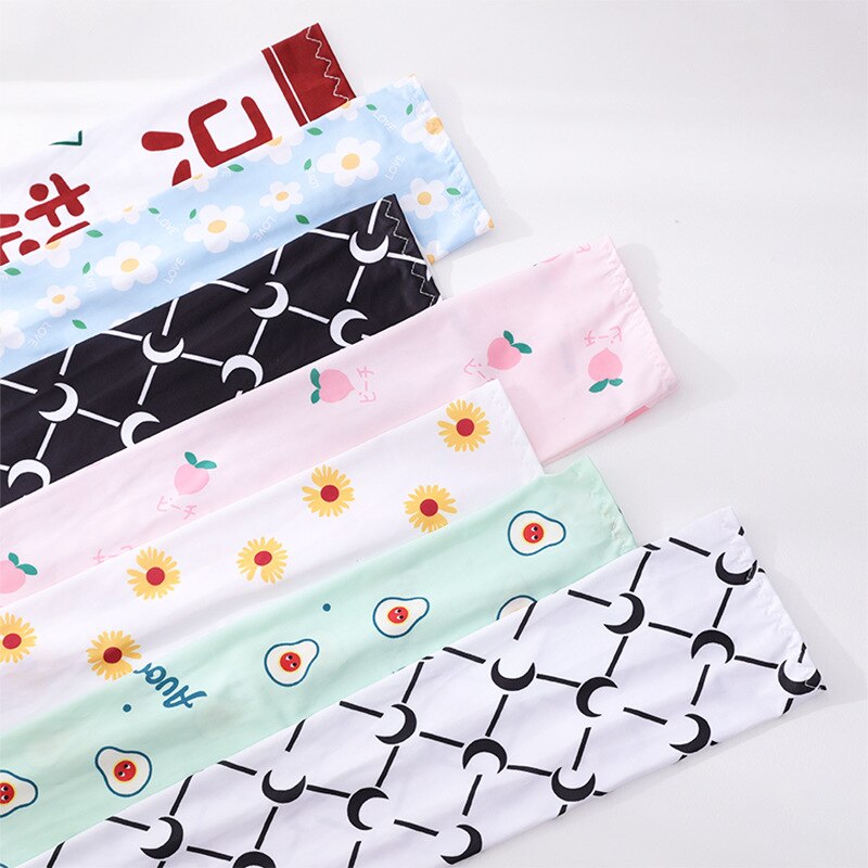 1Pair Women's Ice Oversleeves Cute All-match Printed Oversleeves Summer Viscose Fiber Gloves