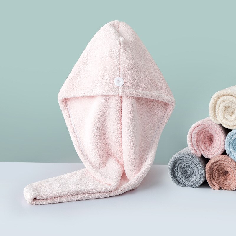 Toalla de microfibra para el pelo para mujer, Toalla de baño de secado rápido, superabsorbente, gruesa, para adultos, gorro de secado para cabello: Pink Hair Towel