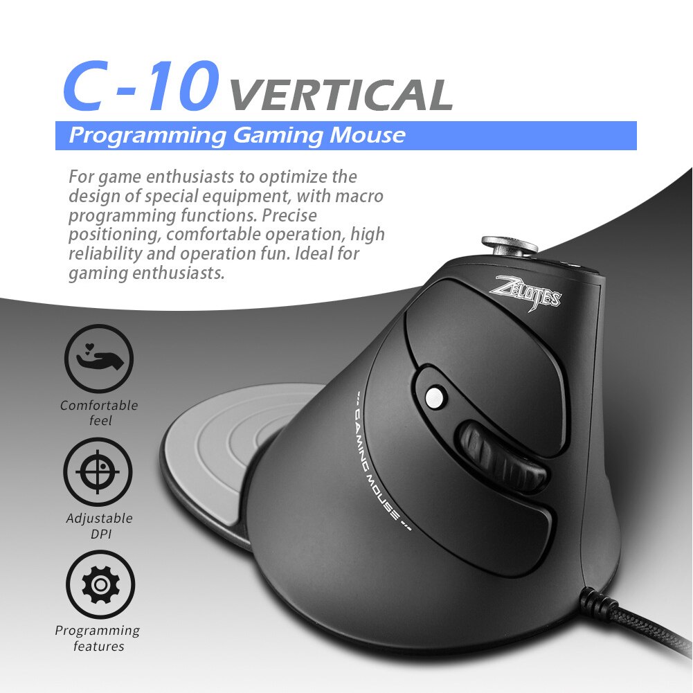 ZELOTES – souris optique de jeu C-10 DPI, 5 Modes, verticale, avec lumière LED RGB, pour ordinateur de bureau, PC et Notebook, 10000