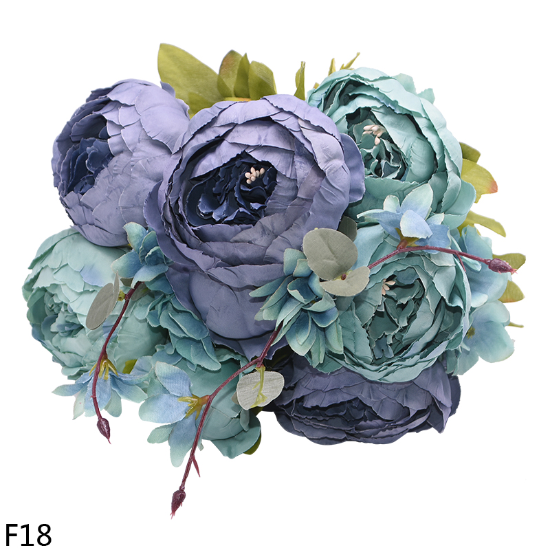 1 boeket Kunstmatige Pioen Bloemen Zijde Pioen Roos Bloem 6Big Hoofd 2Bud Valse Bloem Voor DIY Thuis Hotel Bruiloft Decoratie krans: F18 blue