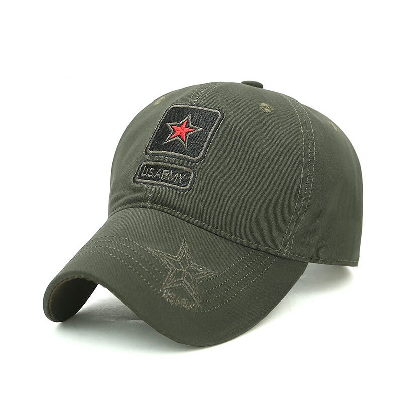 Herre camouflage baseball cap bomuld broderet cap brev fem-stjernet udendørs bjergbestigning cap: Militærgrøn