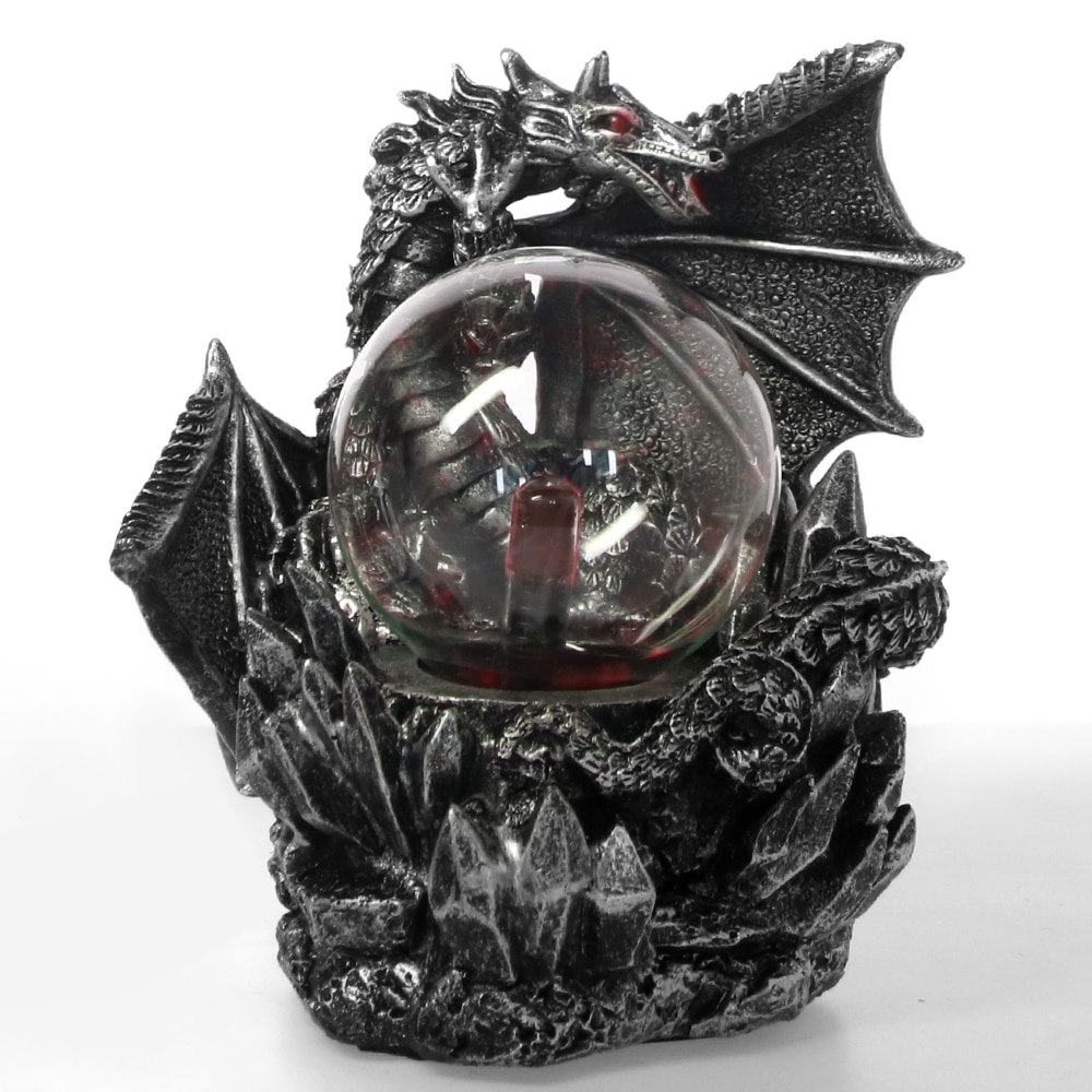 Medieval Dark Dragon Guardian Novelty Desk Lamp Touch Responsive Electric Night Lamp Plasma Ball Statue Magical Light