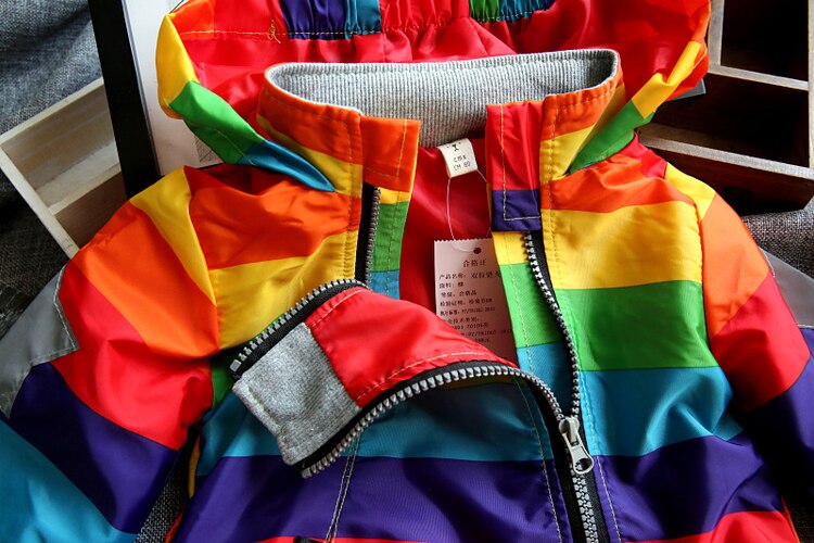 Boys Girls Rainbow Coat Hooded Sun Water Proof Children's Jacket for Spring Autumn Kids Clothes Clothing Outwear