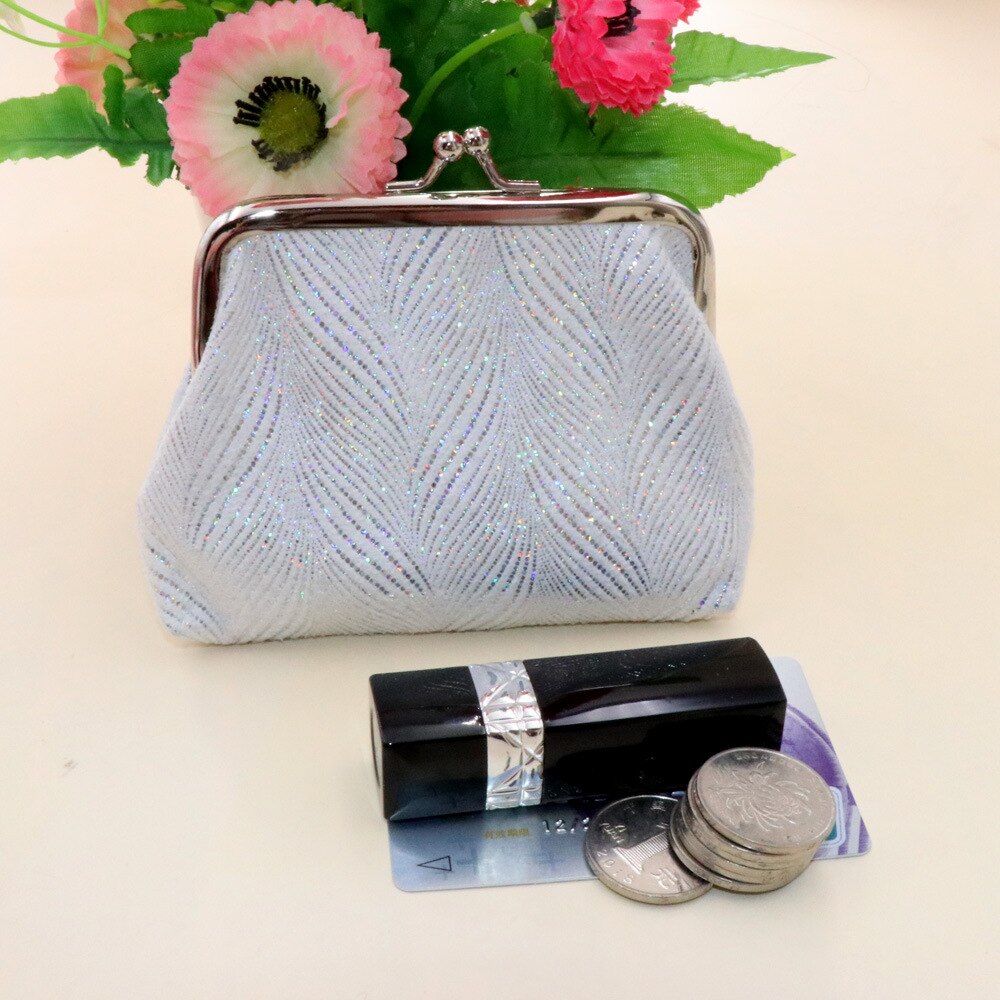 Porte-monnaie à loquet en coton pour femmes, porte-cartes court, porte-monnaie rétro brillant à Clip de maquillage, pochette à monnaie pour enfants: WHITE