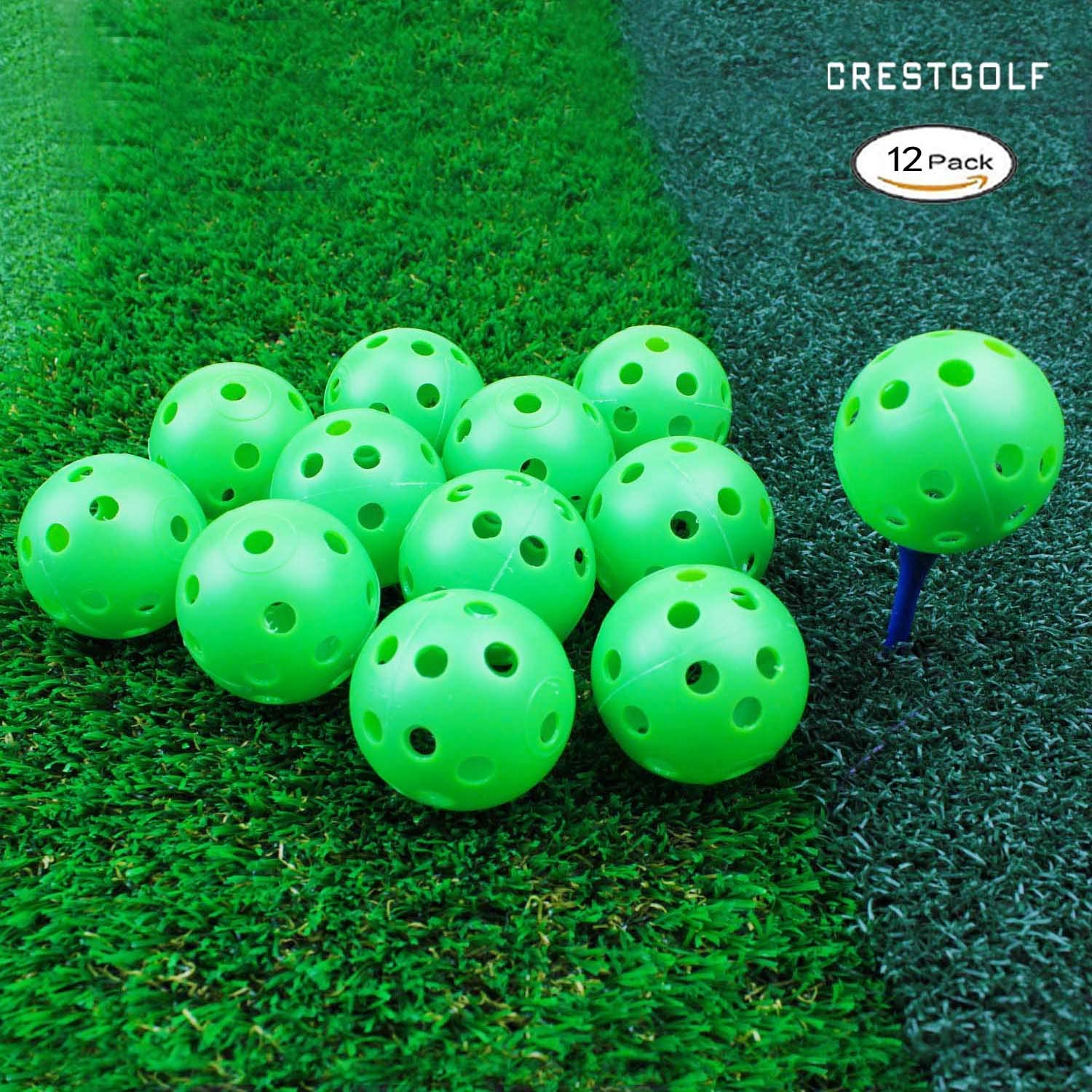Lot de 12/50 balles d'entraînement de golf en plastique crestgolf – airflow 40mm balles de golf pour practice, entraînement au swing, usage domestique, jeux pour animaux: Vert pack de 12