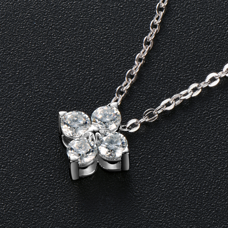 Anziw Glücksklee-Halskette, vierblättrig, zertifiziert, D0,40 CT, Moissanit-Anhänger, massives 925er-Sterlingsilber, Damen-Charme, Schmuck,