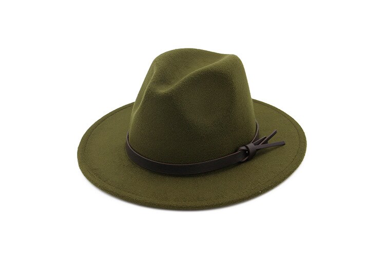De lana de las mujeres de Sombrero de cowboy del oeste Roll-up de ala ancha vaquera Jazz ecuestre Sombrero gorra con cinta delgada AD0853: Verde militar