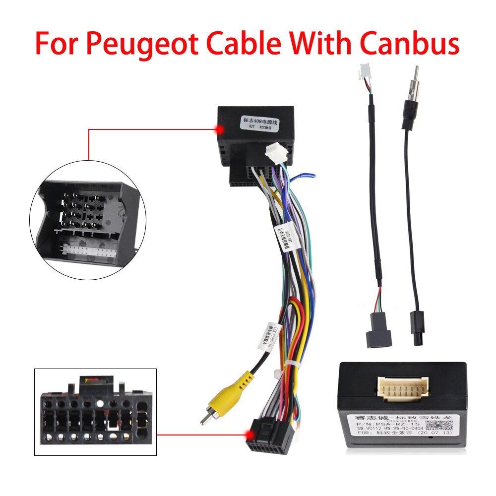 Universal 2 Din Car Android Radio Cable for KIA Nissan Toyota SUZUKI Mitsubishi Pajero V97 HONDA Ford Peugeot Power Connector: For Peugeot A CANBUS