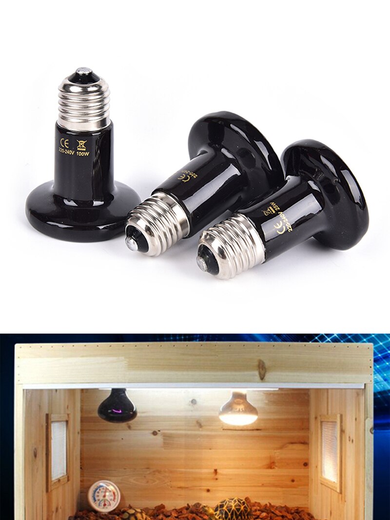 Lámpara de calor para reptiles, emisor de cerámica infrarrojo negro, Bombilla de calor, incubadora de mascotas, lámpara táctil de 220-240V para jaula camaleón, tanque de serpiente