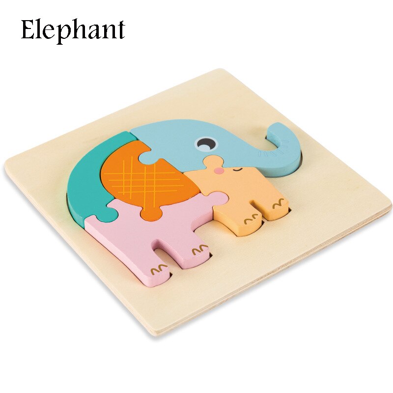 Wooden Puzzle Toys Cartoon Animal Wood Puzzles Cognition Educational Toy Baby Busyboard Smooth No Smell Thicken 3D Jigsaw toy: Elephant