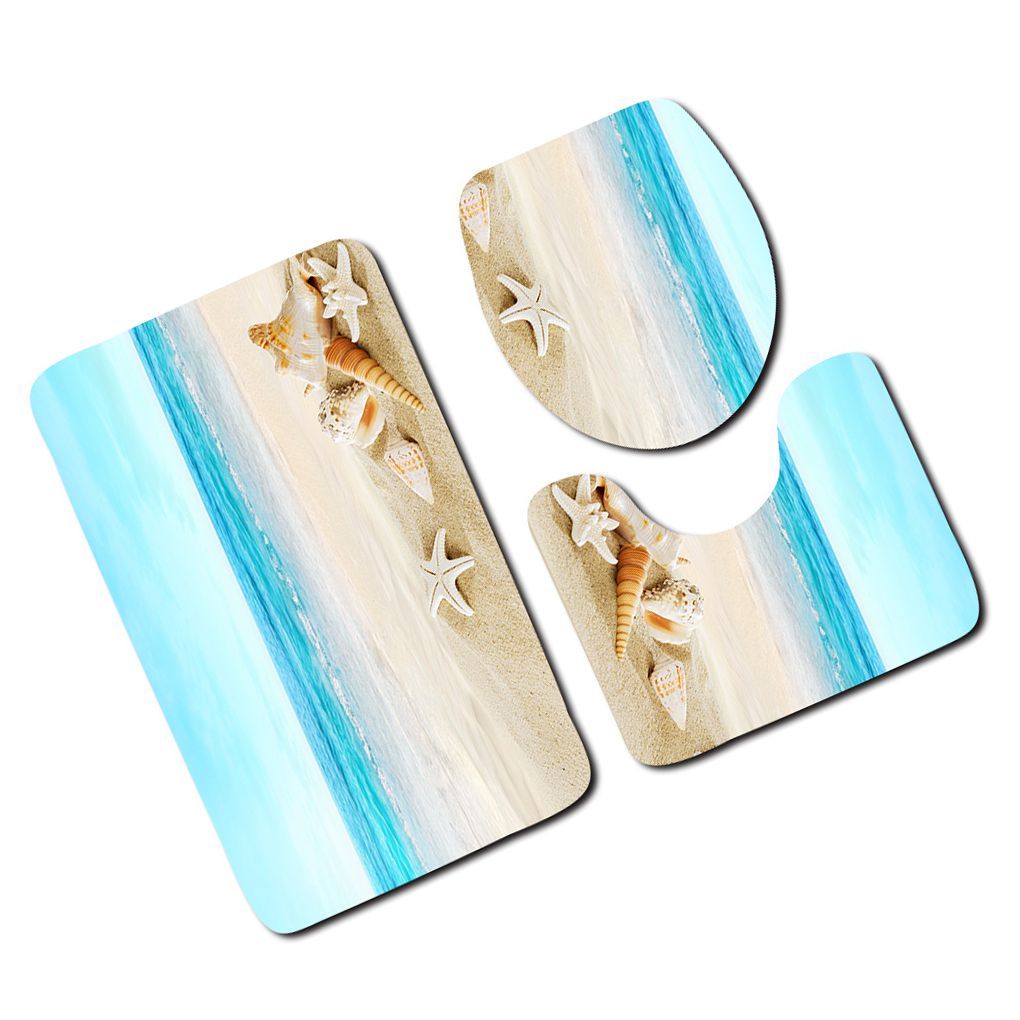 3 stks/set Badkamer Mat Set Anti-Slip Keuken Badmat Tapijt Badkamer Toliet Rug Wasbare Strand Stijl: NO.2