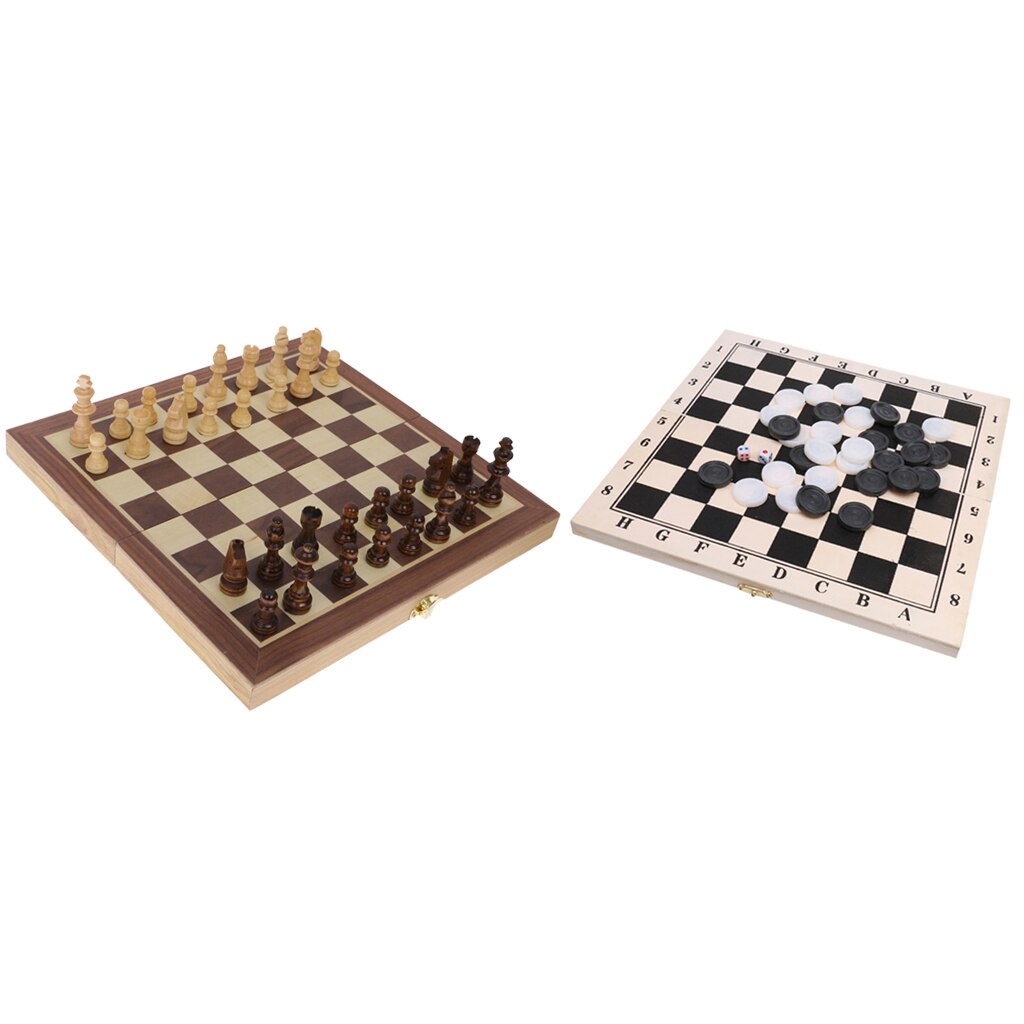 2Pcs DRAUGHTS 29.5cm / 11.61inch Handcrafted Wooden + Chess Set Checkers Toy