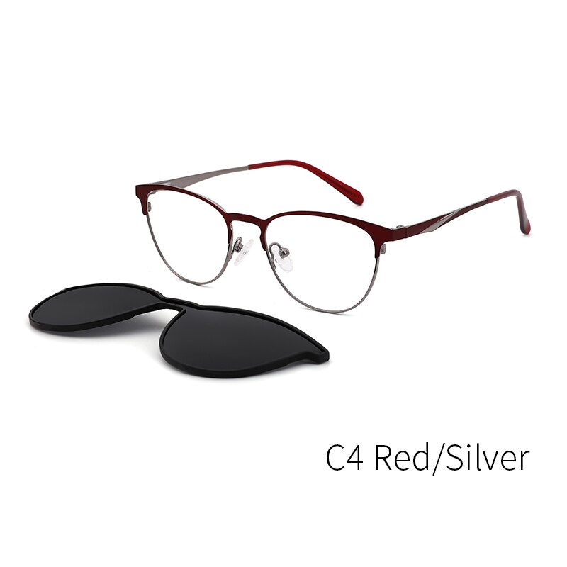 Lenspace-gafas de sol redondas polarizadas para hombre, lentes de sol masculinas con Clip magnético, TR90, graduadas ópticas, accesorios para gafas: C4 Red Silver