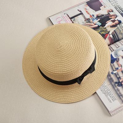 estilo sombrero Simple verano playa sombrero plano Casual corbata de lazo con borde de paja de sol sombrero capeu sombrero de paja de Sol de protección jazz: beige 1