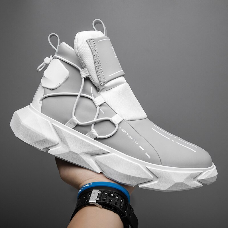 Modne wysokie buty na deskorolkę mężczyźni amortyzacja wytrzymałe trampki sportowe buty trekkingowe na co dzień trener gumowa podeszwa: V15JL1 / 8.5