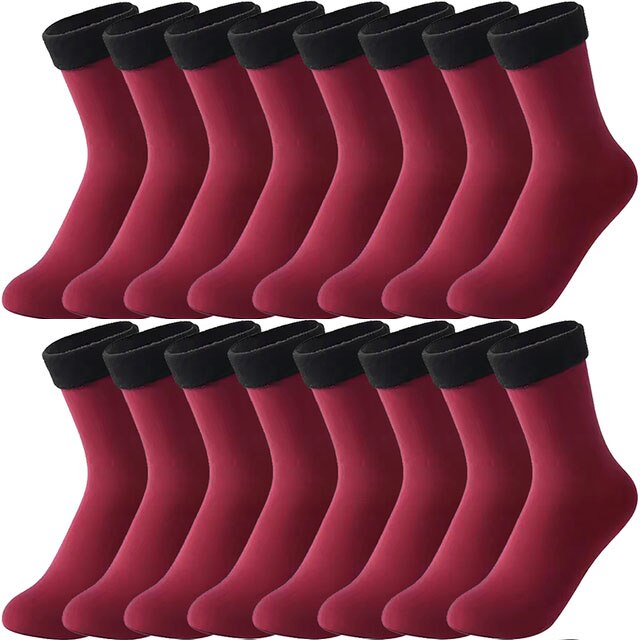 10 Pairs Winter Warm Women Socks Solid Color Thicken Thermal Socks Soft Plus Velvet Socks Casual Snow Sock Home Floor Beige Sock: 10 Red