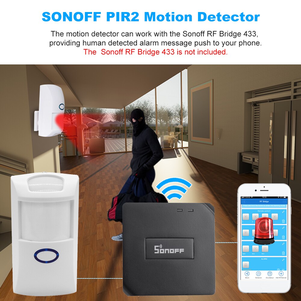 SONOFF PIR2 Wireless Dual Infrared Detector 433Mhz RF PIR Motion Sensor Smart Home Automation Security Alarm System