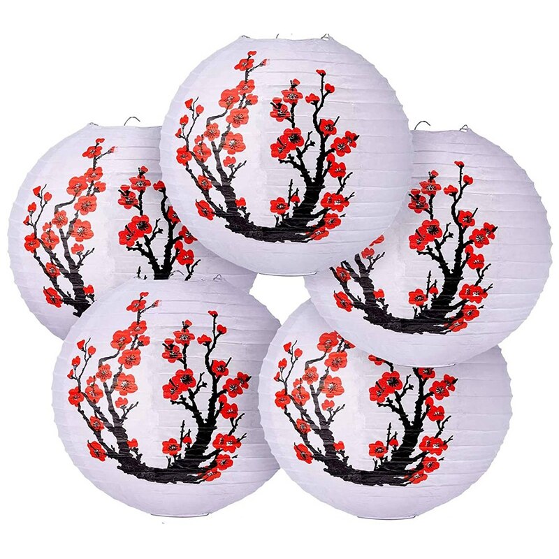 12 Pack 12Inch Rode Kers Bloemen Papieren Lantaarn Ronde Chinese Japanse Papier Lamp Voor Thuis Bruiloft Decoratie