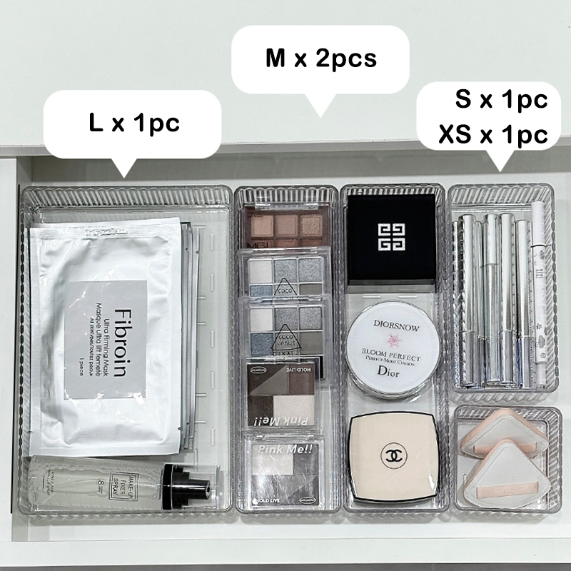 Durchsichtiges Kunststoff-Schubladenteiler-Kasten-einstellen, Eitelkeit, machen-hoch, Schmuck, Aufbewahrungstablett, Mehrzweck-Organizer für Bürobedarf, Küchenutensilien, Organizer: verrotten