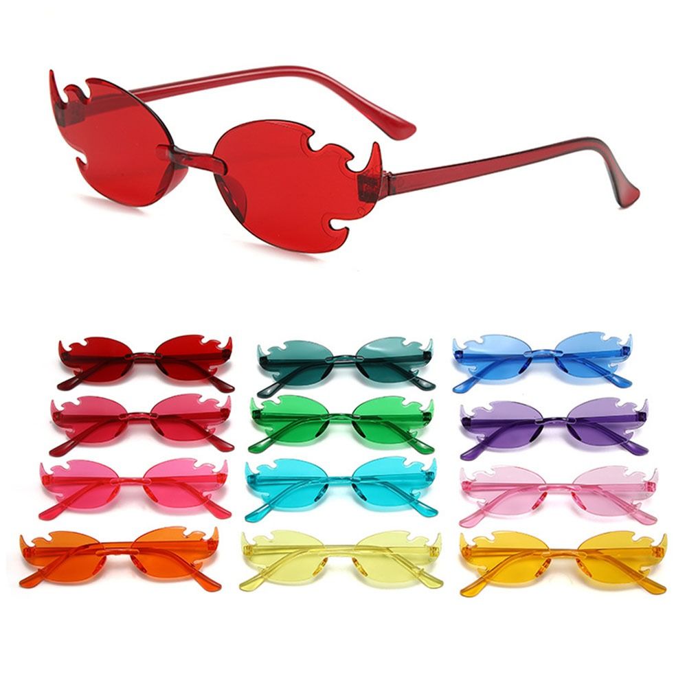 Gafas de sol coloridas con forma de llama de fuego, gafas de sol divertidas sin montura, gafas de Cosplay de para mujeres y hombres
