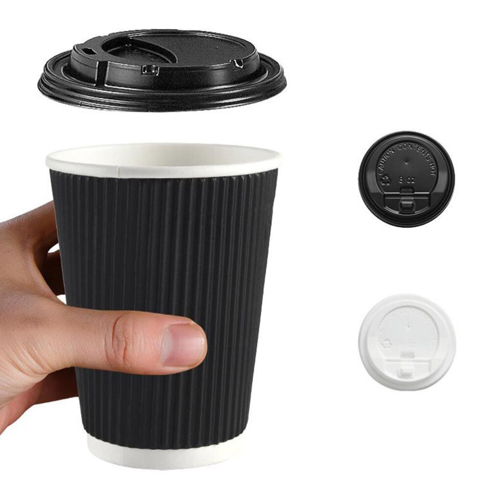50pcs Disposable Coffee Cups Insulation Takeaway Threaded Paper Cup 8oz Black