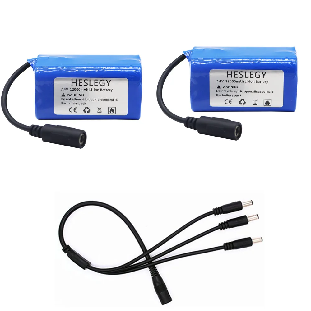 Hoge capaciteit Batterij 7.4V 12000mAh met USB Lader Voor T188 T888 -5 TH88 CF18 C18 RC Hoge Snelheid RC Voerboot Vissersboot: Bordeaux