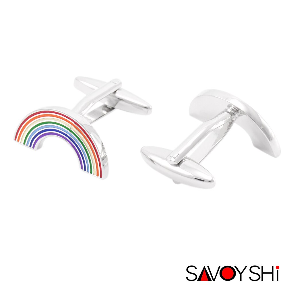 Savoyshi novidade arco-íris abotoaduras para homens camisa manguito bottons de alta qualidade esmalte manguito links moda presente marca jóias